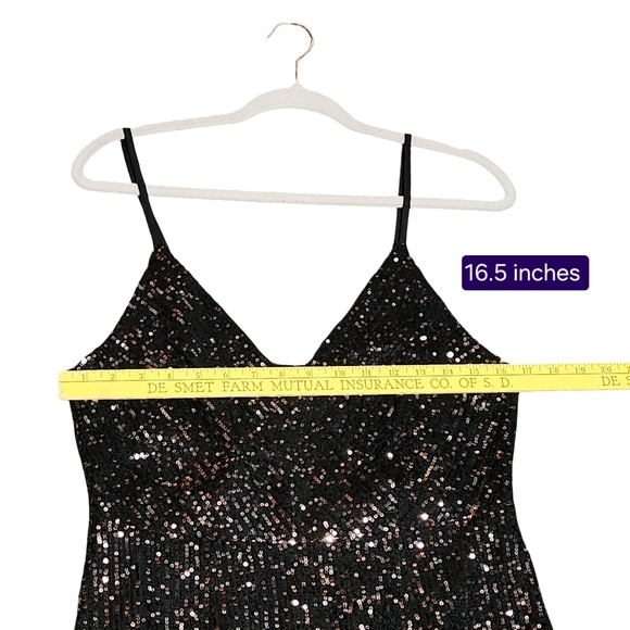 THML Dress Womens Medium Black Sequin Ruffle Hem Mini Cocktail Party NEW - Picture 10 of 16